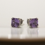 Stylish silver stud earrings with lab grown alexandrites E-8206 - Image 2