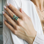 Most delicate silver ring with green agates R-7841 - Image 2