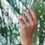 Most delicate silver ring with green agates R-7841 - Image 3