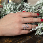 Most delicate silver ring with pink crystals R-7841 - Image 2