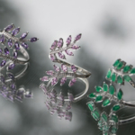 Most delicate silver ring with pink crystals R-7841