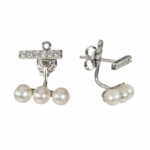 Fashionable silver jacket earrings with pearls E-7861