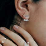 Fashionable silver jacket earrings with pearls E-7861 - Image 2