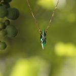 Golden necklace with lab grown emerald crystal - Image 3