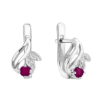 Cute silver earrings with rubies and diamonds E-15678