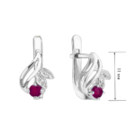 Cute silver earrings with rubies and diamonds E-15678 - Image 2