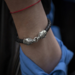 Exclusive silver bracelet "Wolves" on leather cord - Image 3