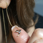 Cutest golden earrings "Colibri" with blue crystals E-8067 - Image 2