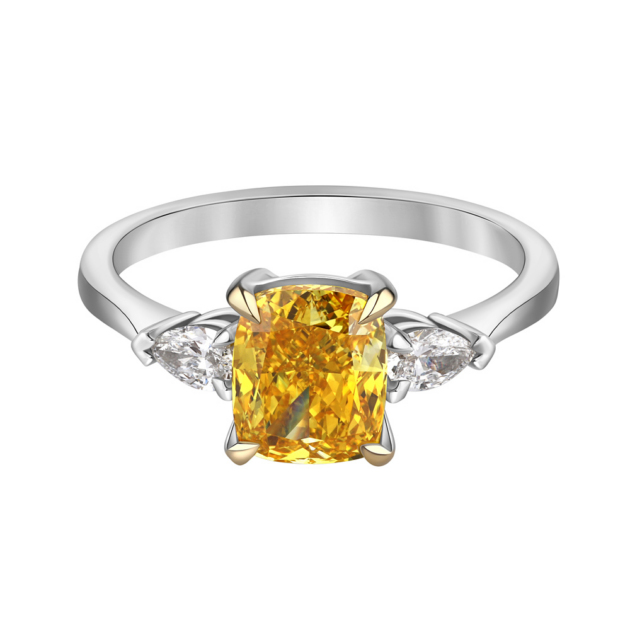 Роскошное золотое кольцо с 2-каратным лабораторным желтым бриллиантом кушон "Liora"