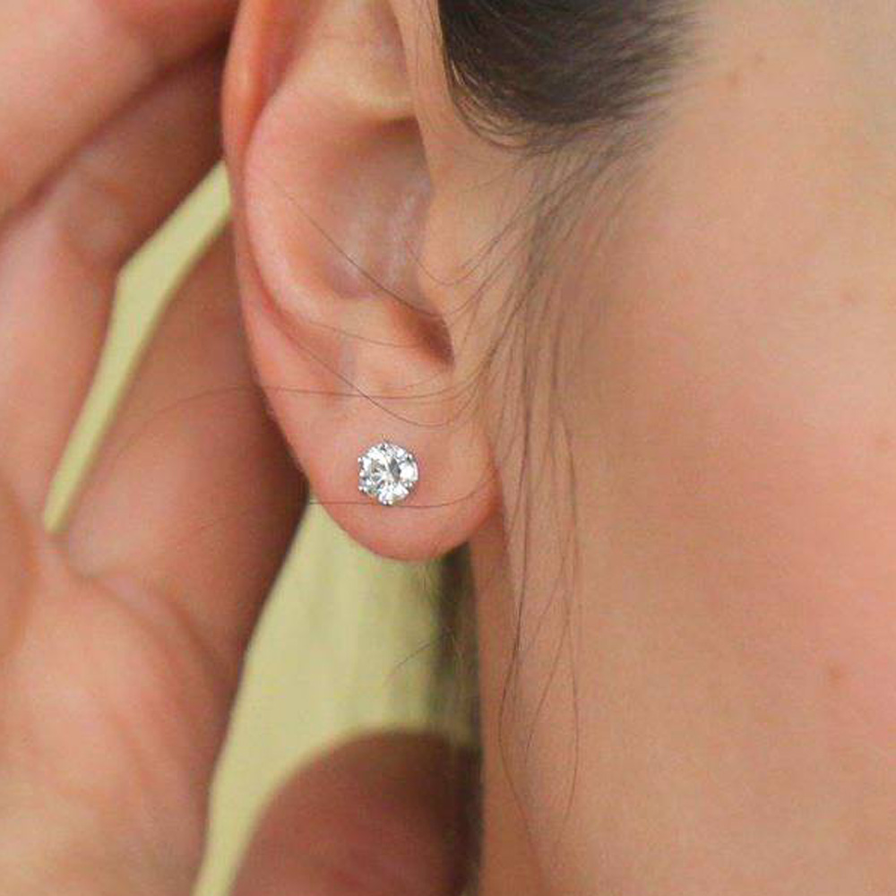 Пусеты с лабораторными бриллиантами 2×0,5 карата — белое золото 585 пробы — изображение 3