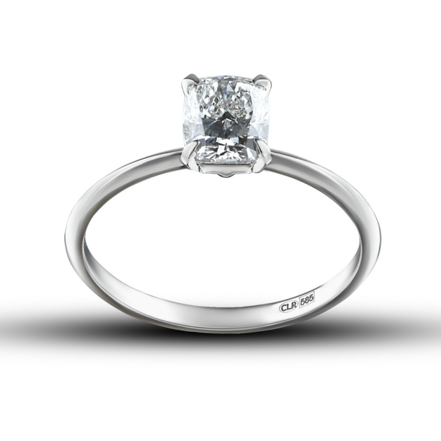 Кольцо из белого золота с лабораторным бриллиантом огранки «кушон» «Мишель»