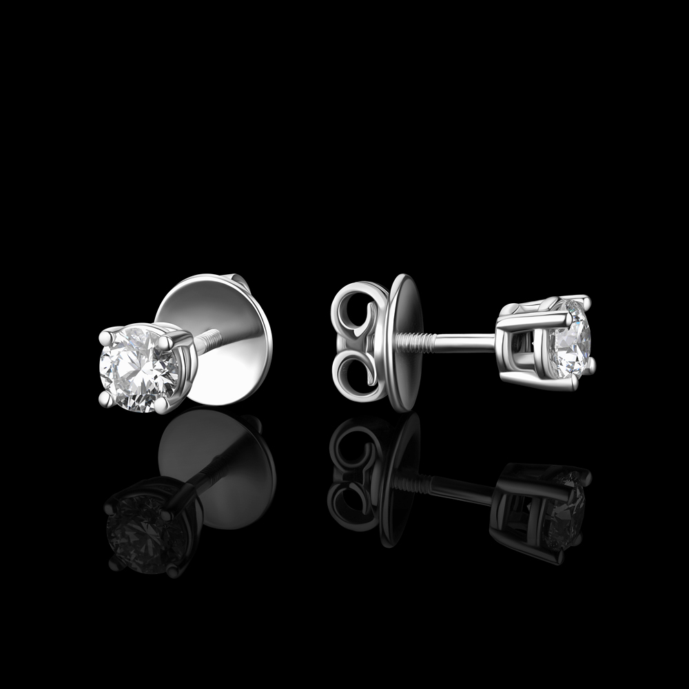 Пусеты с лабораторными бриллиантами 2×0,5 карата — белое золото 585 пробы — изображение 2